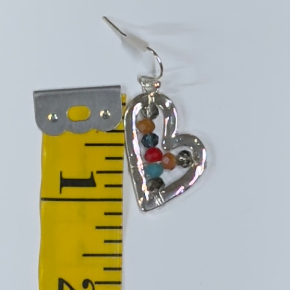 UNBRANDED SILVER Heart Earrings with BRIGHT Multicolor CRYSTAL GLASS Beads - Picture 5 of 5